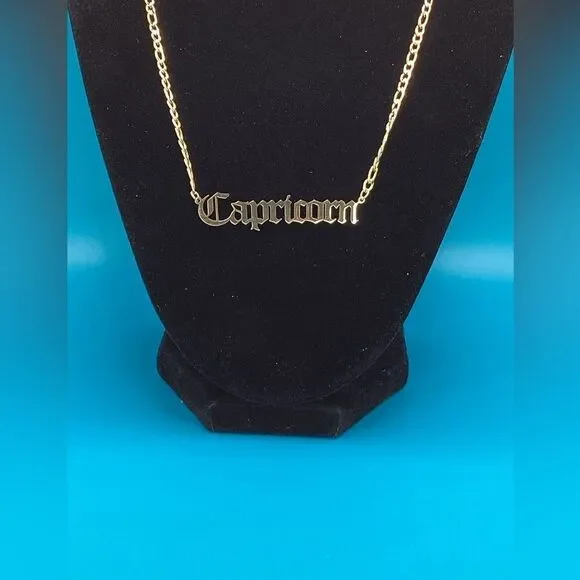 ⭐️🌙Capricorn Zodiac Nameplate on 14k Gold plated Figaro Chain⭐️🌙